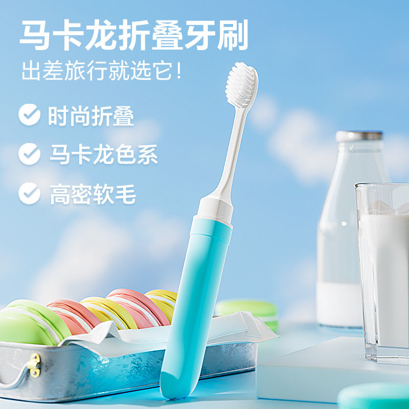 5-Pack Macaron Color Folding Toothbrushes - Portable Travel Toothbrush Set
