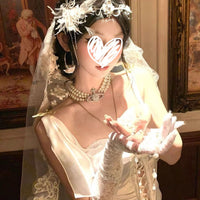 Gothic Lolita White Lace Veil & Gloves Set for Halloween Cosplay