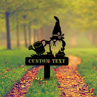 Garden Gnome Watering Can Hollow Iron Art Stake for Outdoor Lawn Decoration