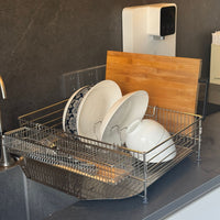 304 Stainless Steel Dish Drying Rack with Drainboard, Single-Tier Countertop Kitchen Organizer for Bowls, Plates, Utensils, and Cutting Boards