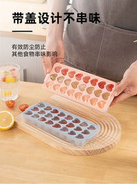 Baby & Mother Silicone Heart-Shaped Ice Cube Tray with Lid, Odorless, Easy Release, DIY Refrigerator Ice Maker, 24 Grids