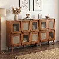 Solid Wood Bookshelf with Legs, Walnut Finish, Grid Storage Cabinet for Living Room