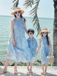 Family Matching Bohemian Beach Outfits - Dresses, Shirts, and Quick-Dry Pants for Parents and Kids