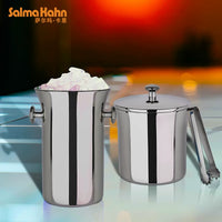 German Stainless Steel Double-Layer Ice Bucket with Tongs for Champagne Wine