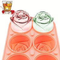 Food-Grade Silicone 6-Cavity Rose Ice Cube Tray with Buckle, Leak-Proof for Whiskey and DIY Frozen Treats
