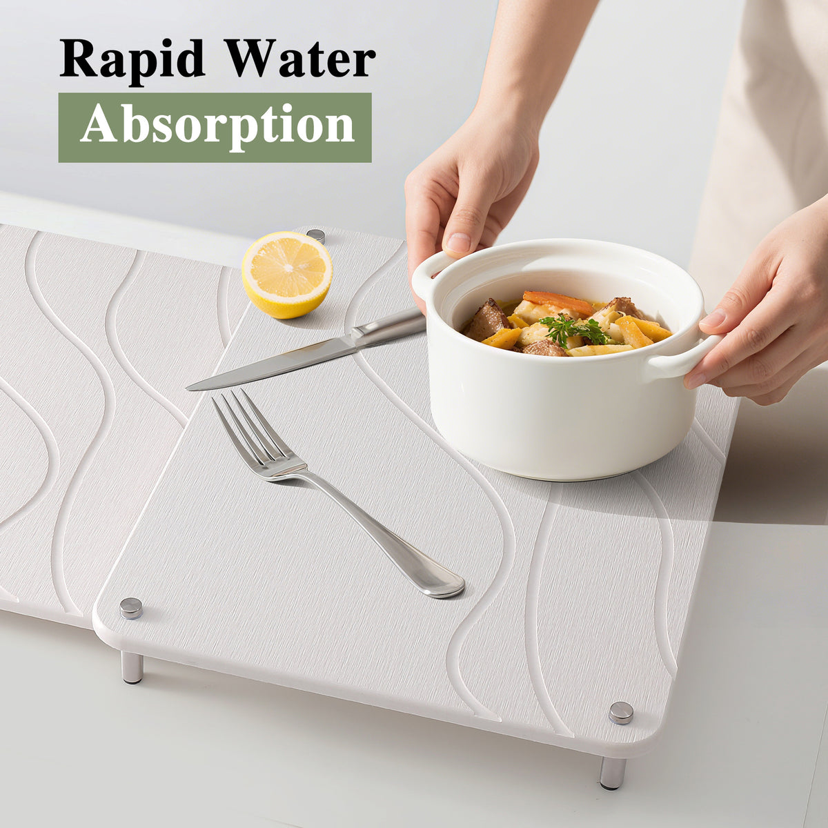 2-Piece Diatomaceous Earth Kitchen Countertop Drying Mat Set for Dishes and Utensils