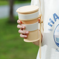 Collapsible Silicone Travel Mug with Lid and Lanyard - Portable Drinking Cup for Coffee & Outdoor Activities