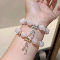 Natural Pink Crystal Bracelet with Gold Powder Accents for Couples and Friends