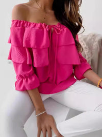 Women's Off-Shoulder Chiffon Ruffle Short Sleeve Blouse