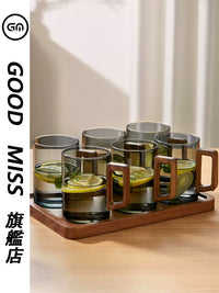 GM Glass Teacup Set with Handle and Tray for Home and Office