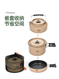 Portable Non-Stick Camping Cookware Set with Kettle and Frying Pan