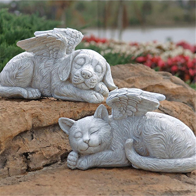 Angel Pet Garden Statue Resin Craft Ornament for Outdoor Decor