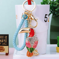 Rhinestone Parrot Keychain with Lucky Rope Charm for Women's Bags and Car Keys