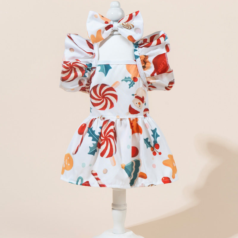 Pet Christmas Dress with Snowflake Pattern and Headwear for Dogs and Cats