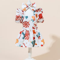 Pet Christmas Dress with Snowflake Pattern and Headwear for Dogs and Cats