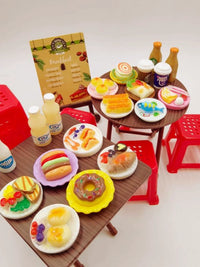 Miniature Dollhouse Dining Table and Chair Set, Foldable Simulation Food Play Model