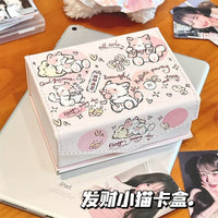 Cute Cat Series PU Magnetic Card Holder with Lid for Stationery