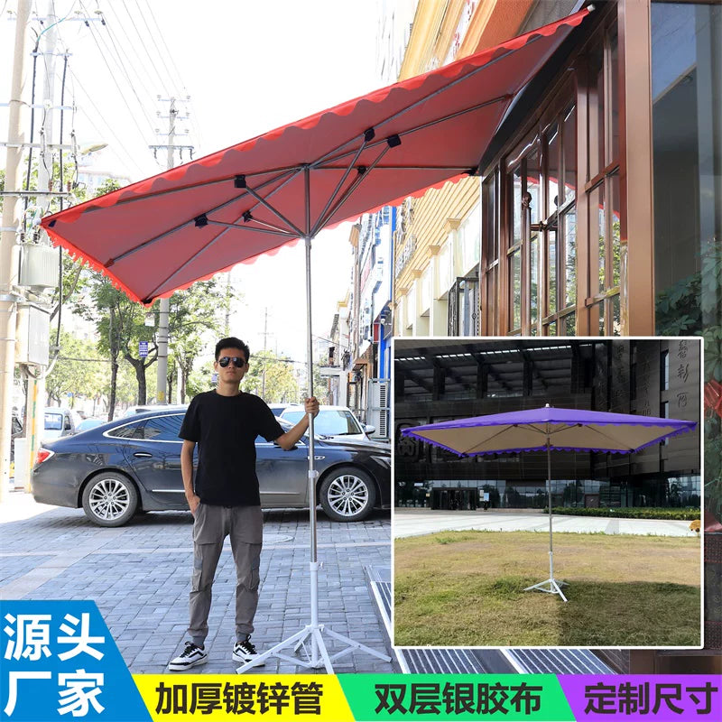 Extra Large Outdoor Square Sun Umbrella for Commercial Use, Foldable Rainproof Canopy with Thickened Fabric