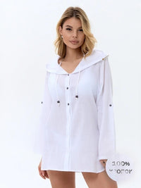Women's Hooded Beach Cover-Up Shirt Dress UV Protection