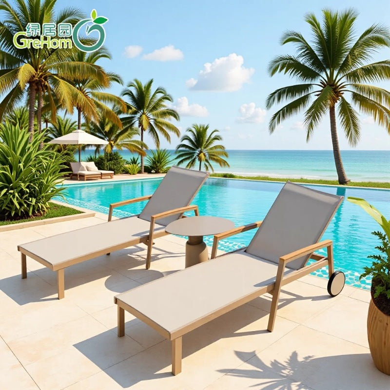 Outdoor Aluminum Alloy Beach Pool Lounge Chair with Waterproof Sunscreen Fabric