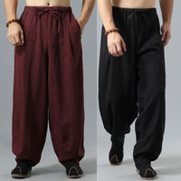 Men's Linen Blend Chinese Style Casual Wide Leg Pants