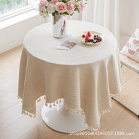 Japanese Art Style Striped Cotton Linen Hollow Tablecloth Tea Cover Cloth Square Solid Color Elegant