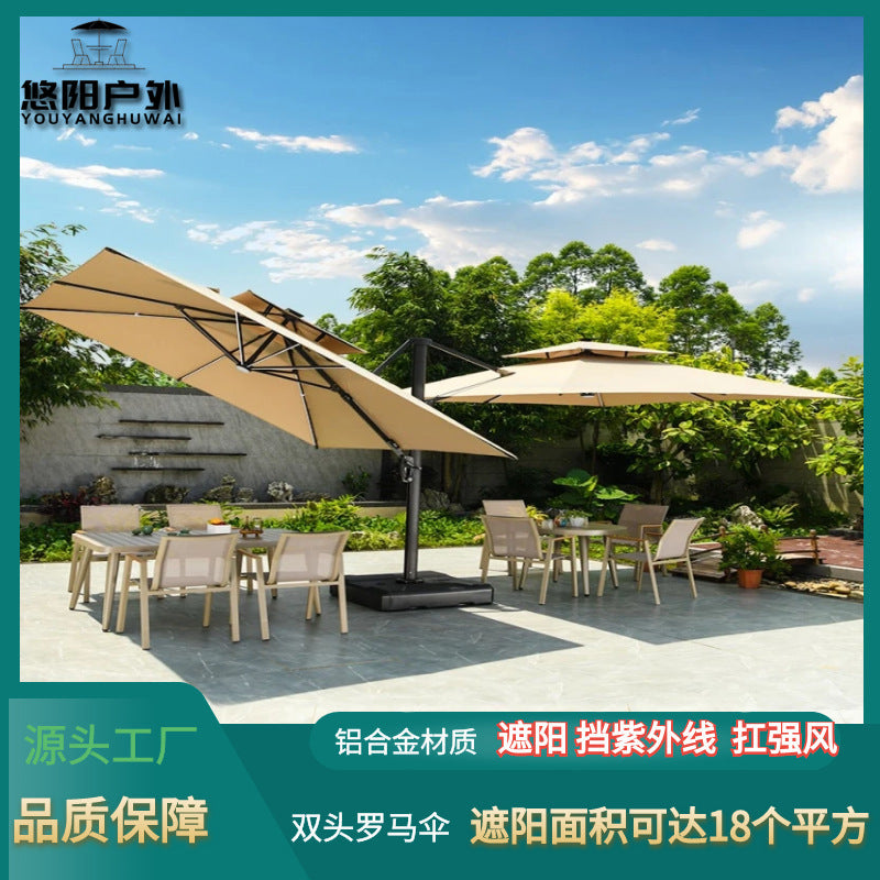 Outdoor Cantilever Patio Umbrella with Solar LED Lights and Water-Filled Base