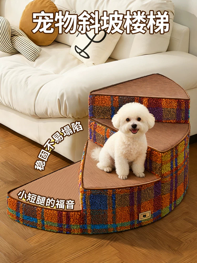 Rotating Pet Stairs Steps for Small Dogs, Elderly Dogs, Bedside Cat Ladder, Washable Sponge