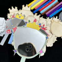 Kids Wooden DIY Painting Mirror Kit, Cartoon Crown Mirror Coloring Set