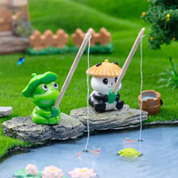 Creative Fishing Panda and Frog Figurines for Aquarium Decor and Micro Landscape