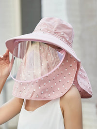 Women's Summer Breathable Sun Hat with Face Mask, UV Protection Wide Brim Hat for Outdoor Activities