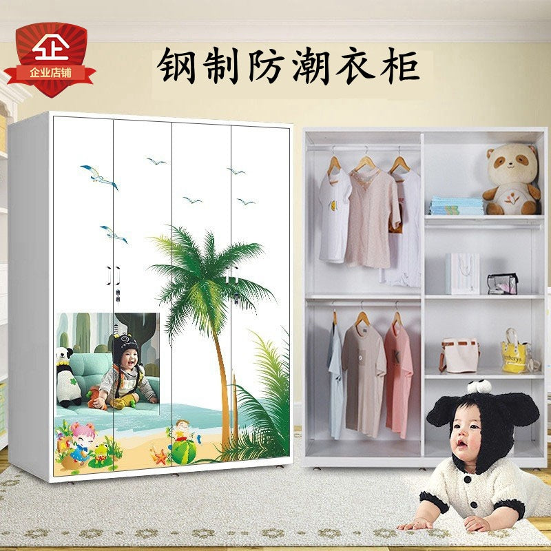 Moisture-proof Home Bedroom Wardrobe Modern Minimalist Sliding Door Combination Closet with Drawers for Rental Rooms
