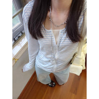 Women's Summer Tencel Sun Protection Cardigan Breathable Ice Silk Striped Long Sleeve Top