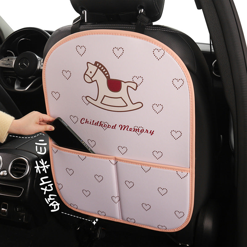Car Backseat Organizer Kick Mat with Cute Pony Design for Kids
