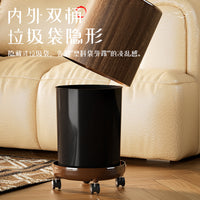 Vintage Wood Grain Trash Can with Lid and Wheels, Large Capacity for Home and Commercial Use