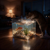 Deceptive Cat Drinking Bowl with Micro-Landscape Fish Tank, Large Capacity Double-Layer Pet Water Dispenser for Cats