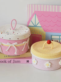Cute Handwoven Storage Basket with Lid for Desktop, Dorm, and Cosmetics Organization