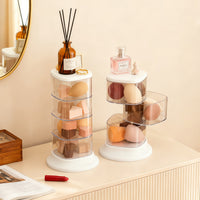 Rotating Multi-Layer Cosmetic Sponge Holder with Lid, Dustproof Beauty Blender Organizer for Desktop