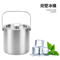 Double-Layer Insulated 304 Stainless Steel Ice Bucket with Lid and Tongs, Portable Handle, for Bar and Parties