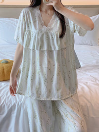 Women's Cotton Blend Pajama Set with Anti-Chafe Design, Plus Size, Spring/Summer Loungewear