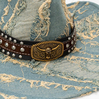 Women's Denim Patchwork Distressed Bucket Hat for Summer Outdoor Sun Protection
