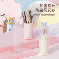 Portable Travel Makeup Brush Holder with Dustproof Lid, Desktop Organizer for Cosmetics and Toiletries