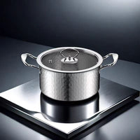 Hammered Stainless Steel Individual Hot Pot with Dual Handles, 14-16cm, Induction & Gas Compatible