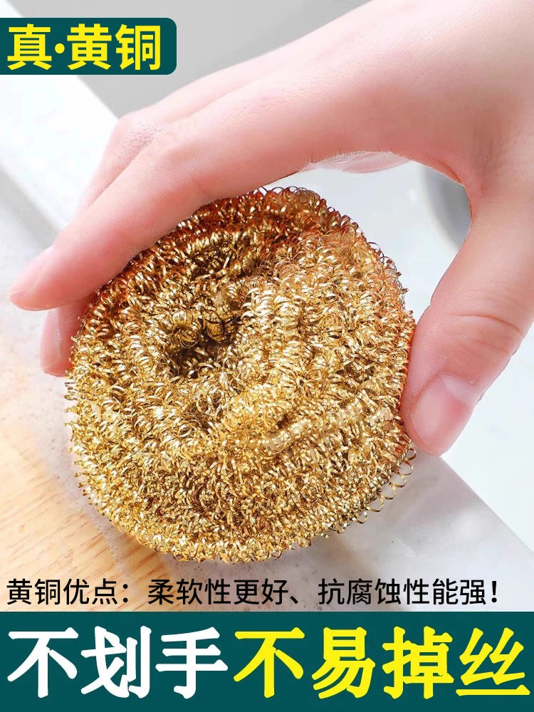 Brass Wire Scrubber for Kitchen Cleaning, Non-Shedding Pot and Dish Scrubber