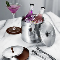 MODERN Double-Layer Insulated Ice Bucket with Lid and Tongs, Stainless Steel Champagne Wine Chiller