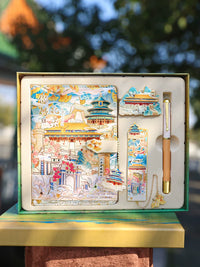 Cityscape Journal Gift Set with Notebook, Pen, and Fridge Magnet - Student & Travel Souvenir