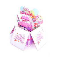3D Pop-Up Musical Birthday Card with Laser-Cut Cake Balloon Fireworks Design