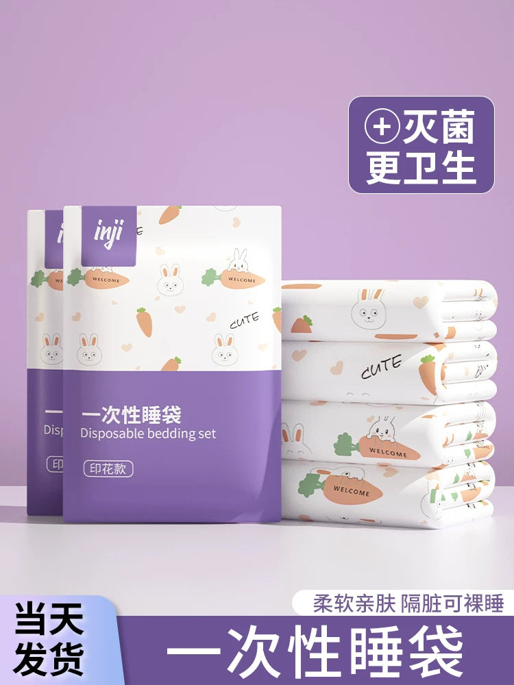 Printed Disposable Cotton Sleeping Bag for Travel, Hotel, Business Trip, Train - Single/Double, Portable, Dirt-Proof