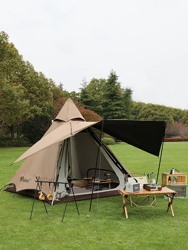 Stoic Outdoor Automatic Pop-Up Pyramid Tent with Blackout Coating for Camping and Overnight Stays