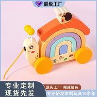 Wooden Pull-Along Snail Rainbow Stacking Blocks Toy for Toddlers
